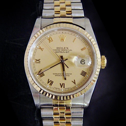 Rolex Datejust Hombres 2 Tonos Oro 18K Acero Inoxidable Reloj Banda Jubileo Romano 16233