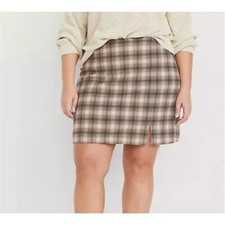 NWT Old Navy Heritage Mini Skirt Shadow Plaid Tan Dark Academia Size Medium Tall