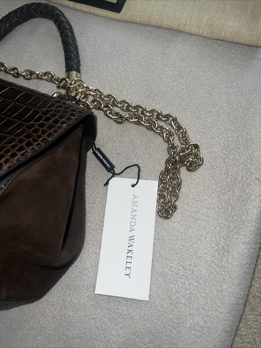 AMANDA WAKELEY Braided Redmayne Shoulder Bag Leather-Suede-Croc RRP: £200