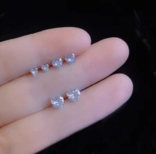 3/4/5mm Sterling silver stud earrings Heart Clear CZ prong setting Gift H5