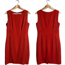 Adrianna Papell Sleeveless Lace Trim Sheath Cocktail Mini Dress Women's 8 Orange