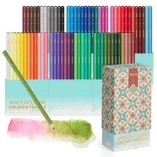 72 Watercolour Pencils Set with Nylon Brush Water-Soluble Pencils for Adults ...