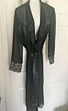 Vintage Robe Black Chiffon w/Satin Ecru Embroidery California Dynasty Sz S/M