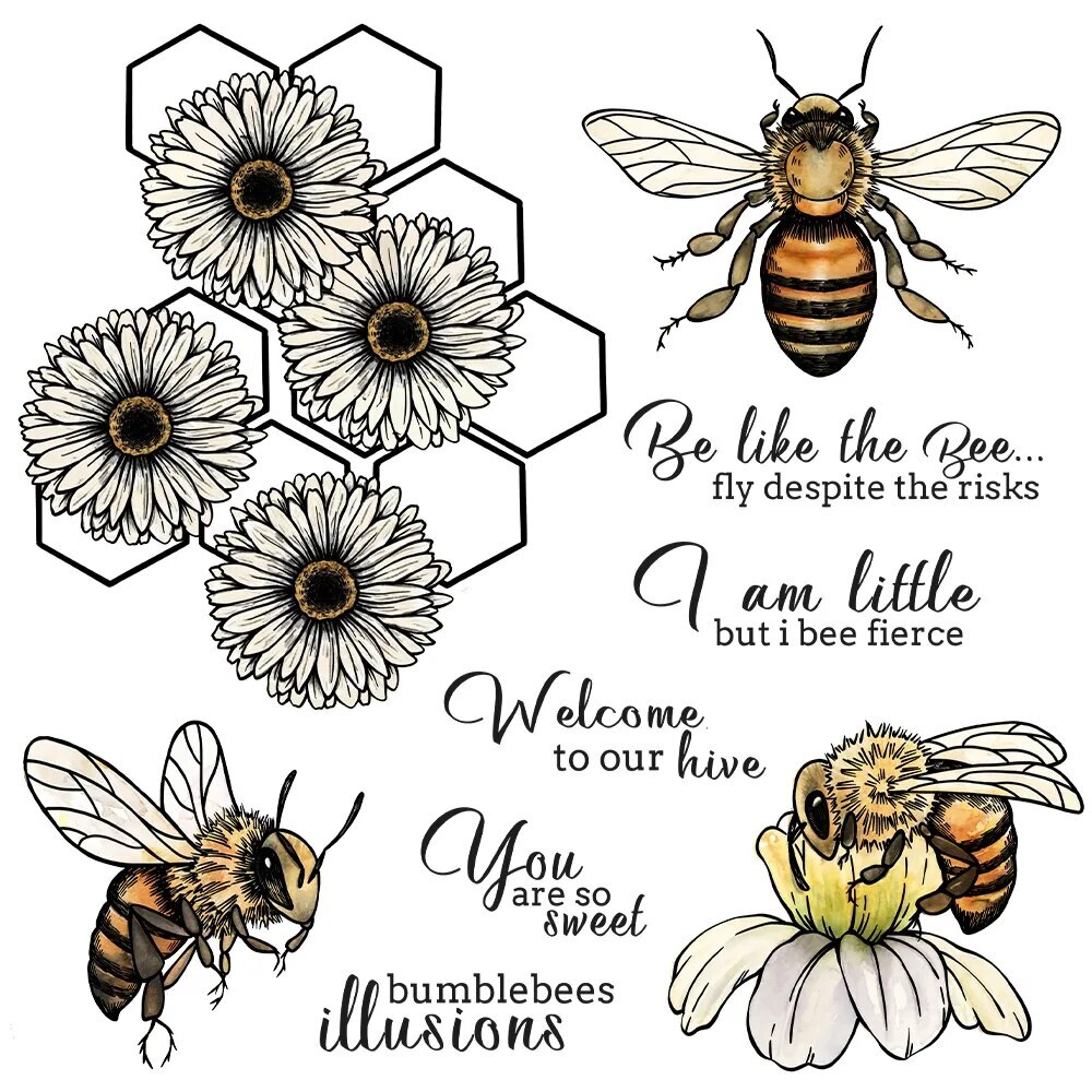 Busy Bees Daisy Flowers Metal Cutting Dies and Clear Stamps for Crafting