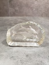 Paperweight Clear Crystal Glass Mother and Child Dolphin Sculpture
