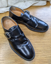 Vintage 50s Mens John White Black Leather Monk Strap Buckle England Shoes UK8.5