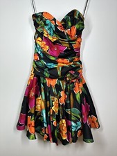 Vintage Positively Ellyn Colourful Floral Strapless Dress with Rosette Size 10