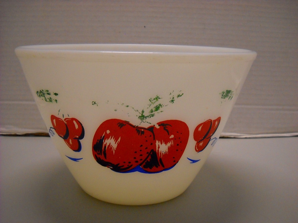 Vintage Anchor Hocking Fire King Apple & Cherries Milk Glass