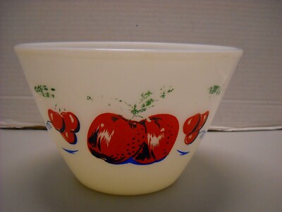Vintage Anchor Hocking Fire King Apple & Cherries Milk Glass 