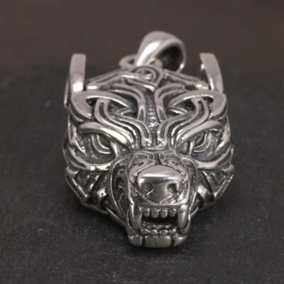 Wikinger/Keltischer Wolfskopf 0,925 Sterlingsilber Waldgottheit Anhänger Schmuck