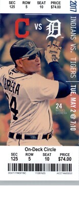 Cleveland Indians vs Detroit Tigers 5/2/2017 Ticket - Miguel Cabrera HR #450