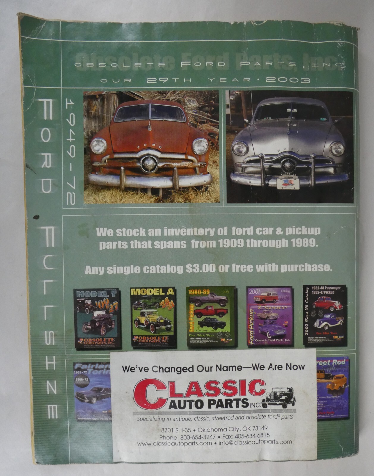 Obsolete Ford Parts Inc. 19491972 Ford Full Size Parts 2003 Catalog eBay