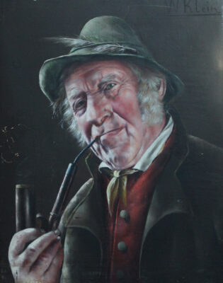 Man with Pipe, Wilhelm Klein, Painting on Wood, Framed