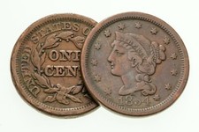 Lot de 2 gros centimes (1853 et 1854) en bon état, couleur marron, joli détail