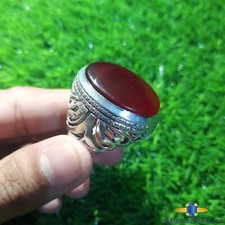 Natural Big Yemeni Aqeeq Red Yameni Agate Ring Sterling Silver 925 Ring For Men