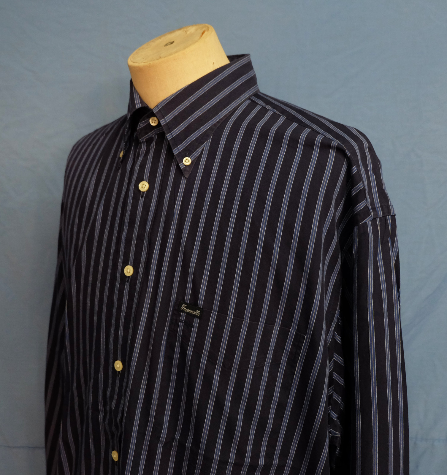 Faconnable Button Down Dark Blue Striped Cotton M… - image 3