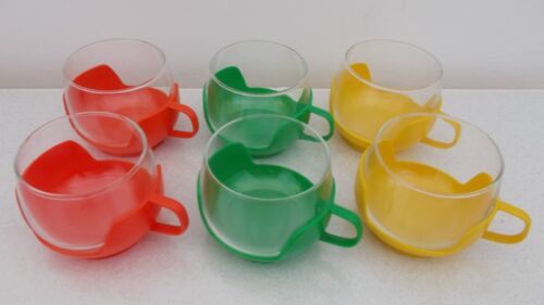 6 Teegläser Saftgläser Kunststoff mit Glaseinsatz Vintage 70er Jahre (2) - Bild 1 von 3