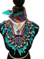 Vintage Wamcraft Tribal Aztec Look Triangular Bandana Beaded/Silver Tone Accents