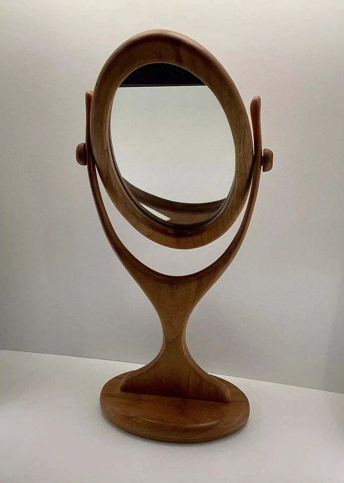 Espejo de tocador ajustable independiente de madera de nogal vintage, con caja Foto 3 de 4