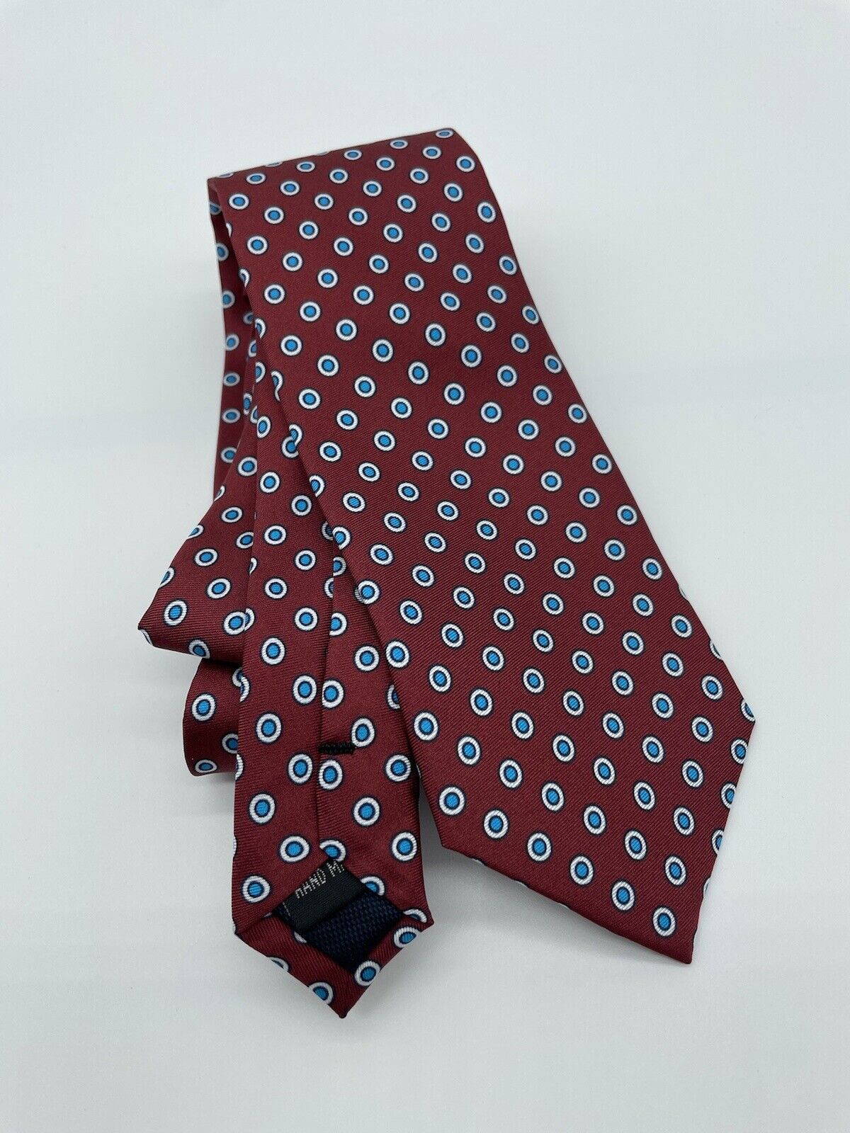 100% Silk Handmade Geometric Pattern Tie In Blue And Burgundy Men Gift Formal