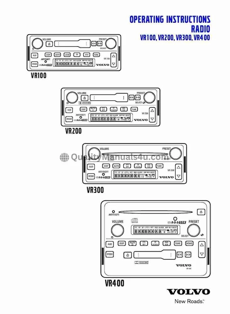 VOLVO VR100, VR200, VR300, VR400 RADIO OPERATING INSTRUCTIONS MANUAL PDF ON USB
