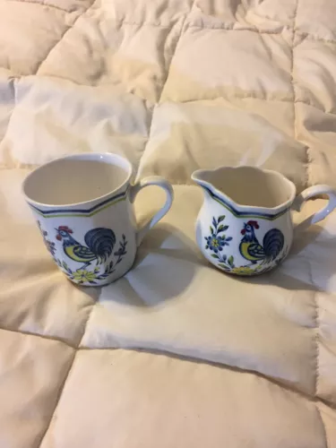 VINTAGE JAPAN NIKKO FINE CHINA EARLY BIRD ROOSTER CREAMER CUP & COFFEE CUP LOT