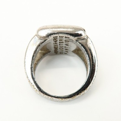 HERMES Metal Corozo Sellier Ring Shell Silver Authentic Used F/S