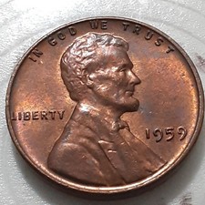 1959 Lincoln Wheat Cherry Red One Cent Penny DDO AU Extra V Strikes Mint Error