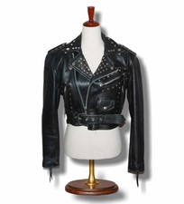 Vtg KERR LEATHERS Small Cropped Biker Jacket Studded Punk Rock Motorcycle Grunge