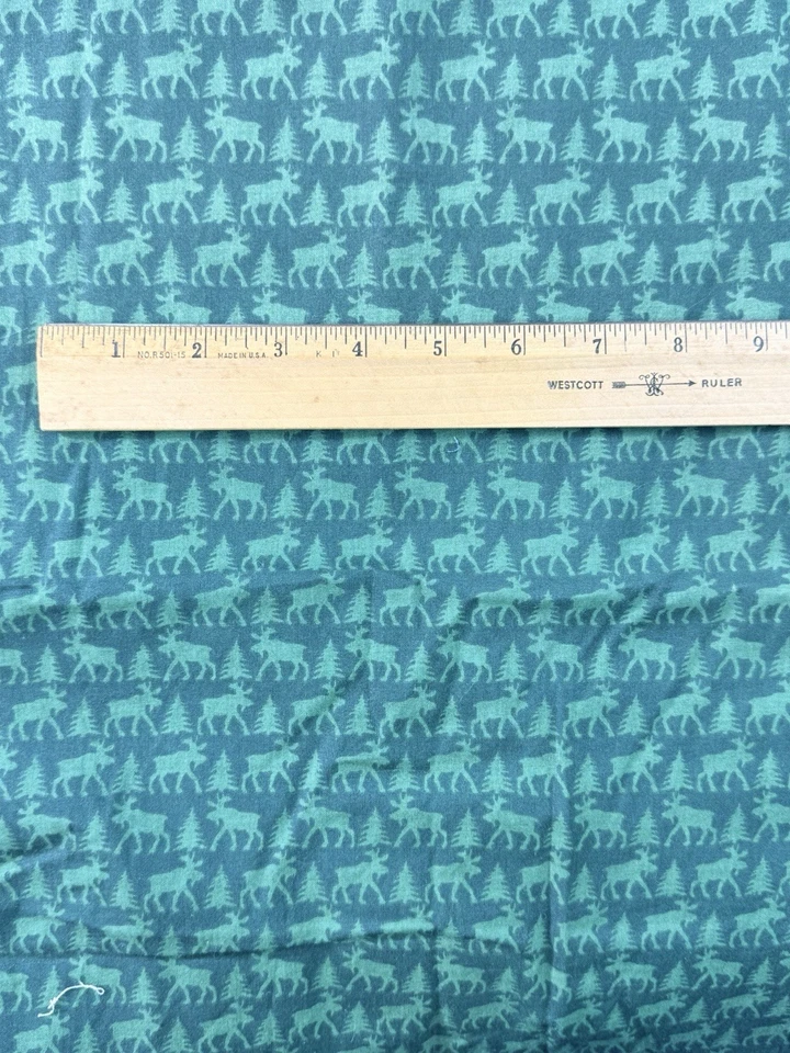 Christmas Fabric By The Yard Green Moose & Pine Trees on Dk Green Cotton 2 Yards - Image 2 of 3
