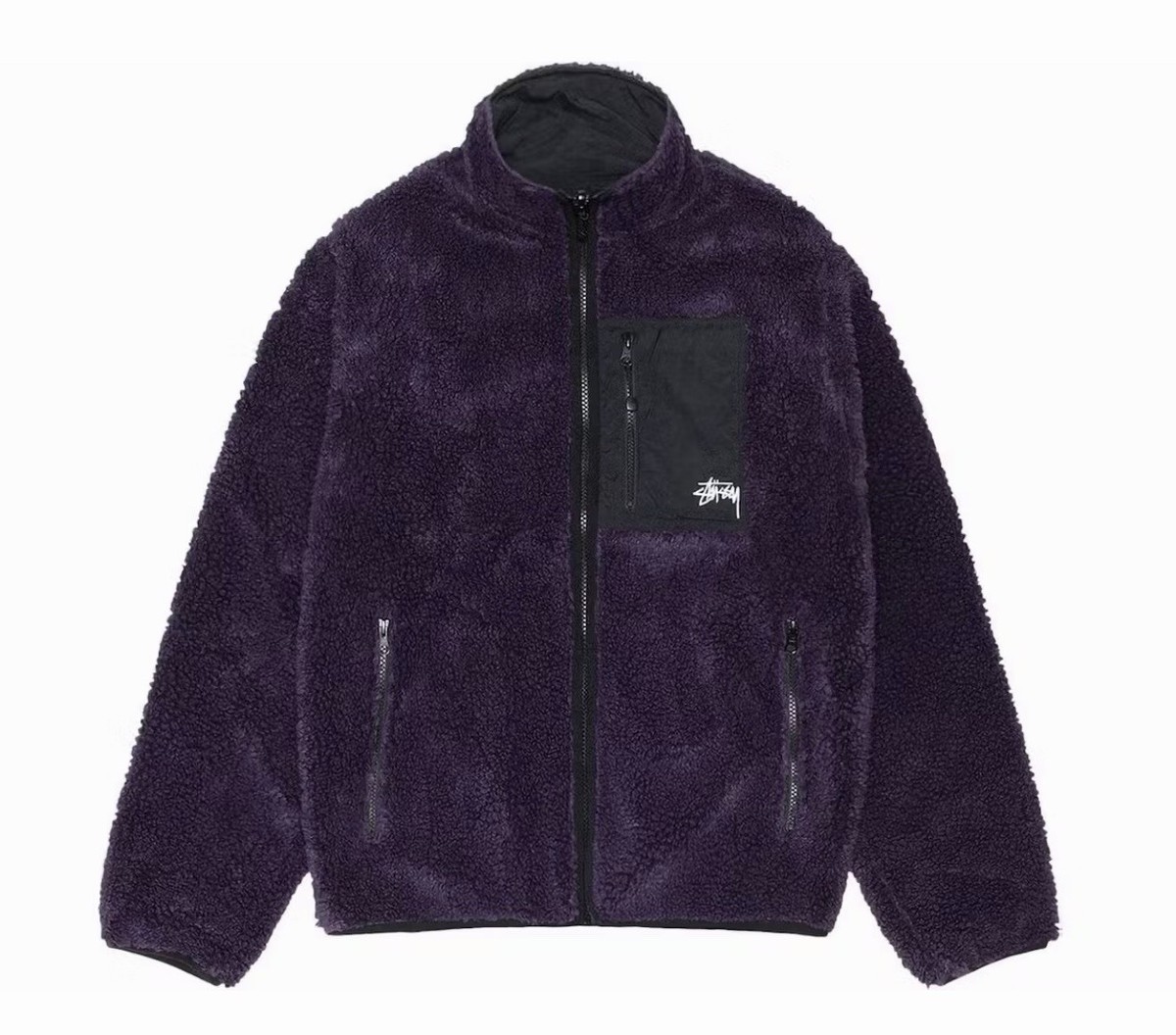 STUSSY リバーシブルベスト(ブラック/パープル) Stussy Sherpa Fleece Jacket Holiday 2022 Reversible Size Large