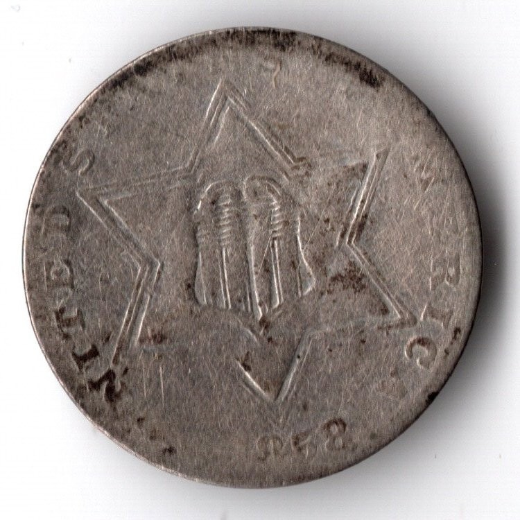 1858 Three Cent Silver Trime 3CS Star Obverse Double Border Variety 2 Nice Coin