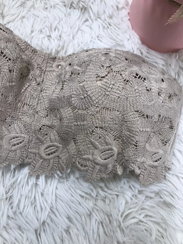 Aerie Intimates Embroidery Women’s M Strapless Bandeau Bra Bralette Brown Padded - Image 3 of 4