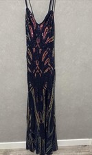 Jules & Cleo Navy Multicolor Sequin Geometric Long Prom Dress Size 6 Sleeveless