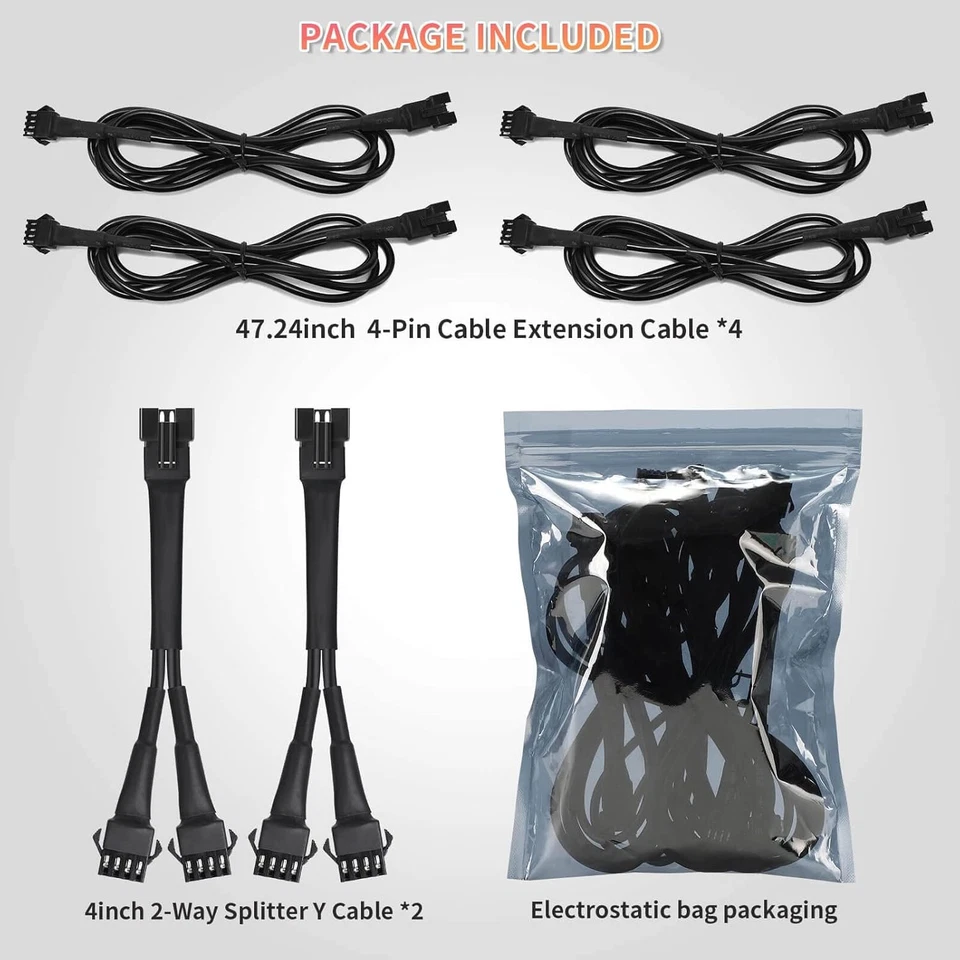 4pcs 47 inch 4-pin RGB Motorcycle Cars Extension Cords and 2pcs 2-Way Splitters  - Image 2 of 4