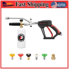Short Pressure Washer Gun w/ Foam Cannon 1L & 5 Nozzle Tips Dual Connector Kit