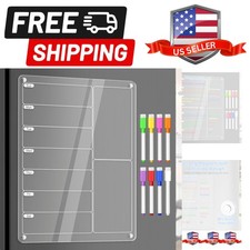 Acrylic Meal Planner Magnetic Menu Board for Kitchen Fridge w/Markers, Clear ...