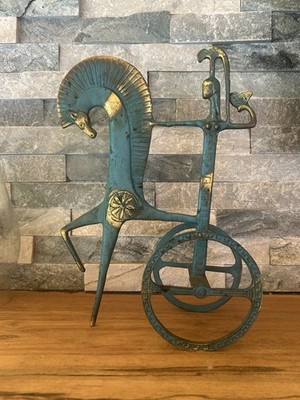 MCM Frederick Weinberg Style Brass Etruscan Horse w/ Chariot Athena & Owl (C5)