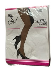On The Go Pantyhose Ultra Sheer Queen Coffee Sheer Toe USA Made Business Church
