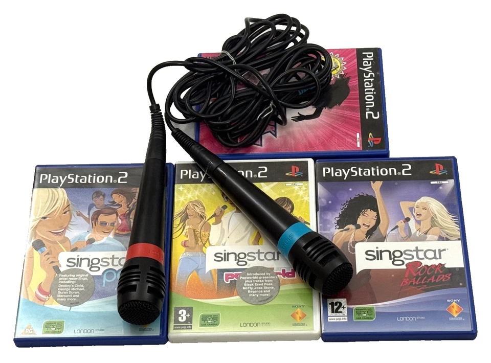 2 PS2 Singstar Microphones Compatible For PS2 PS3 & PS4 microphones only + Games - Image 2 of 4