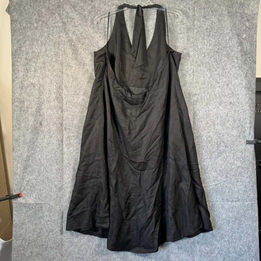 Marina Rinaldi Cruise Halter Dress Size 28 Plus Italian Silk Flax Blk Minimalist - Image 2 of 4