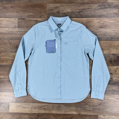 Helly Hansen Shirt Womens Small Blue Hemp Cotton Long Sleeve Button Up NEW