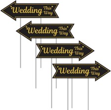 4PC Wedding This Way Sign W/ Stakes 17 Inches by 6 Inches Corrugated Plastic