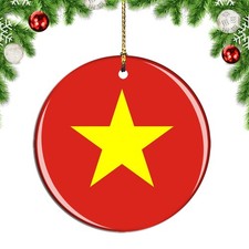 Vietnam Flag Round Christmas ornament city travel souvenir