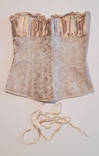 Womens Gold Lace Up Bustier Corset Overbust Burlesque Top Waist Cincher SL5024