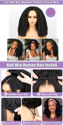 Human Hair Half Wig 20 Inch Glueless Kinky Curly 250% Density Beginner Friendly Amazon.com : ISEE V Part Human Hair Kinky Curly Minimal/No  main image 2