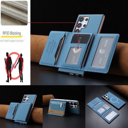 For Samsung Galaxy S25 Ultra S24 S23 22 Zipper Leather RFID Wallet Magnetic Case - Picture 79 of 85