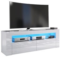 White TV Stand High Gloss &Matt 125/145cm Unit Cabinet Clifton 03or13 LED Lights