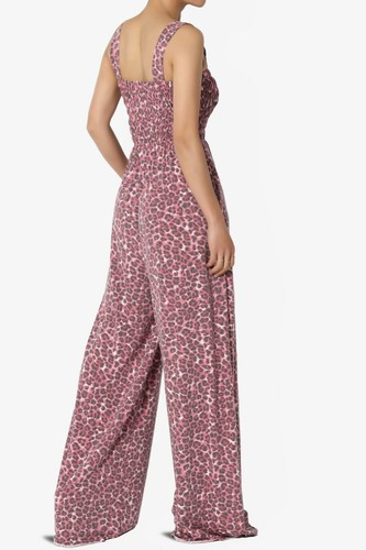 TheMogan S~3X TALL Leopard Print Wide Strap Smocked Cami Wide Leg Long Jumpsuit - Picture 6 of 17