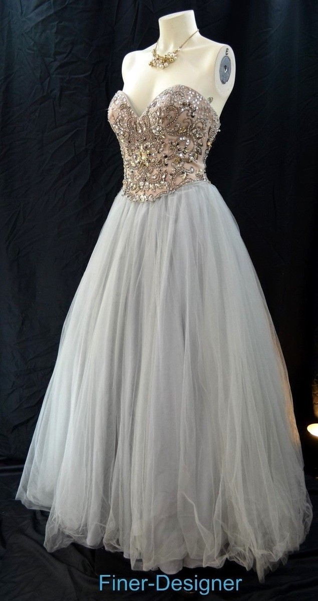terani couture silver dress Terani Couture 2111E4728 - Long A-Line/Sheath Dress